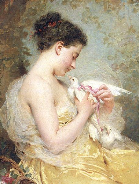 Charles Joshua Chaplin A Beauty with Doves Germany oil painting art